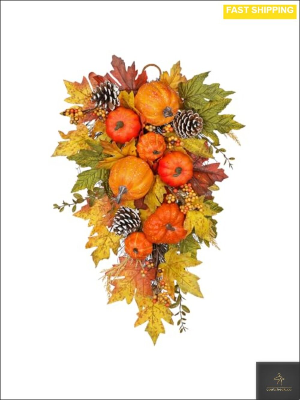 Artificial Pumpkin Harvest Teardrop Swag Faux Silk Fall Wreath